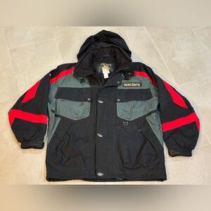 Vintage Descente Men’s Snowboard Ski Jacket Size Small Hooded Coat Red Black